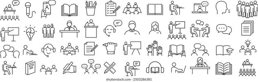 Vector Monochrome Line Art Icon Set for Training