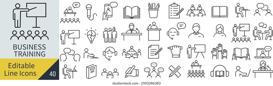 Vector Monochrome Line Art Icon Set for Training