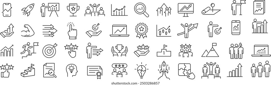 Vector Monochrome Line Art Icon Set for Growth