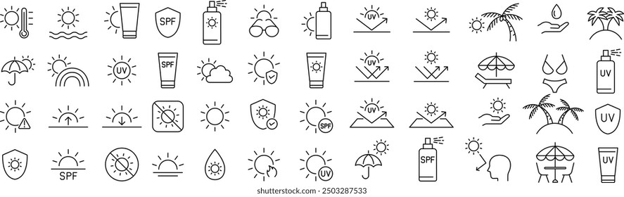 Vector Monochrome Line Art Icon Set for Sun