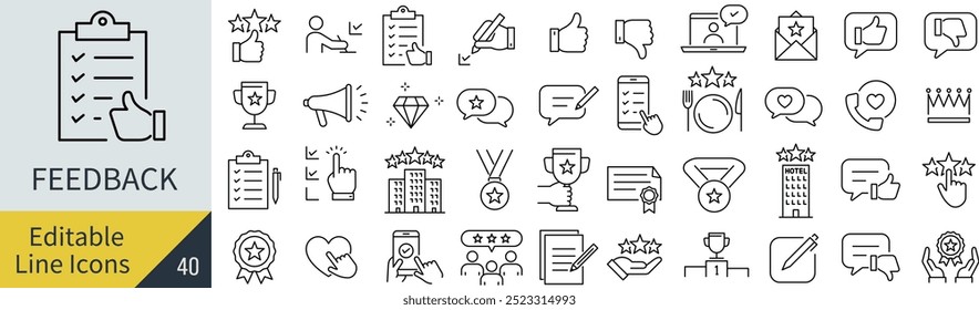 Vector Monochrome Line Art Icon Set for Feedback
