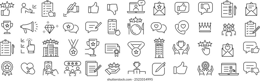 Vector Monochrome Line Art Icon Set for Feedback