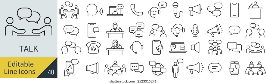 
Vector Monochrome Line Art Icon Set for Conversation