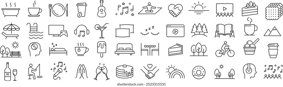 Vector Monochrome Line Art Icon Set for Relaxation