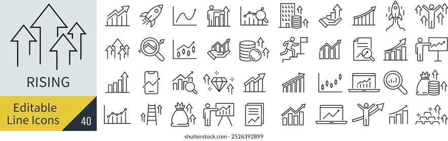 Icono de arte de línea monocromática de Vector en ascenso y crecimiento