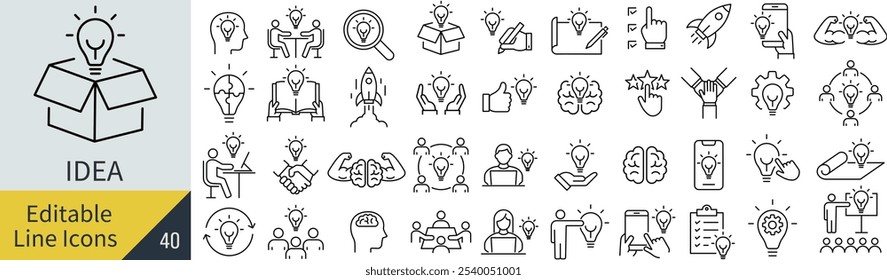 
Vector Monochrome Line Art Icon Set of Ideas