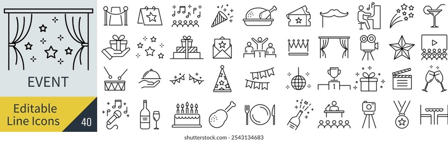 
Vector Monocromo Línea Art Icon Set para Eventos