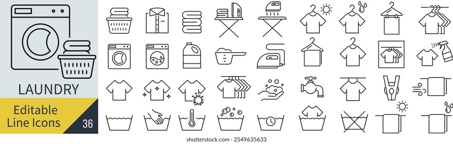 Vector Monochrome Line Art Icon Set for Laundry