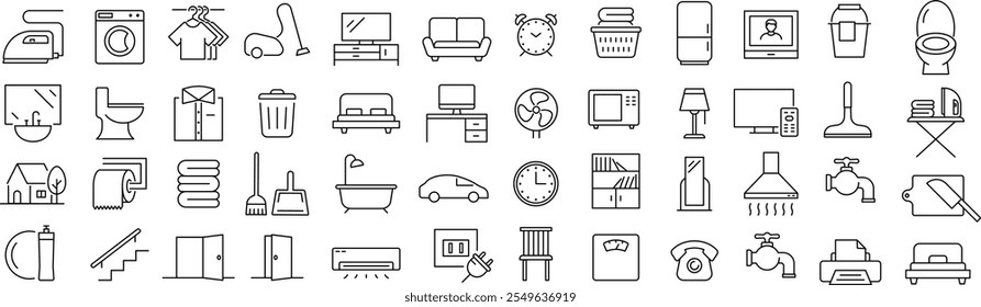 
Vector Monochrome Line Art Icon Set for Household