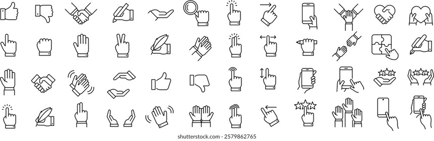 A vector monochrome line art icon set of a businessman’s hands