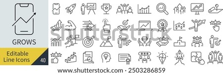 Vector Monochrome Line Art Icon Set for Growth