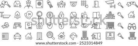 Vector Monochrome Line Art Icon Set for Home Security