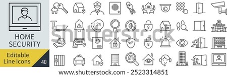 Vector Monochrome Line Art Icon Set for Home Security