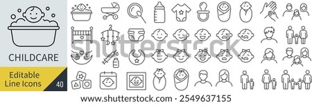 Vector Monochrome Line Art Icon Set for Childcare