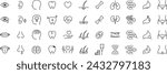 Vector Monochrome Line Drawing Icon Set Related to Human Body Parts