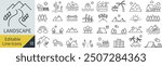 Vector Monochrome Line Drawing Icon Set for Scenery