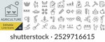 Vector Monochrome Line Drawing Icon Set for Agriculture