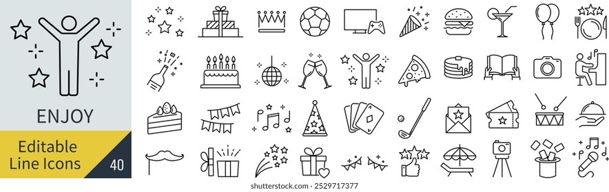 Vector Monochrome Line Drawing Icon Set for Enjoyment