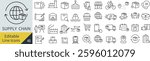 Vector monochrome line icon set for supply chain