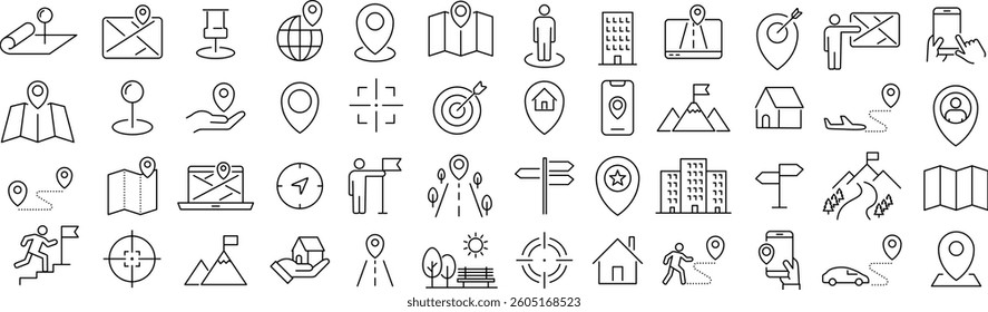 Vector Monochrome Line Icon Set for Location