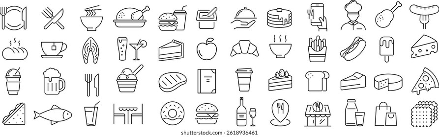 Vector Monochrome Line Icon Set of Food and Dining