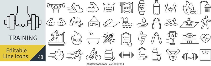 Vector Monochrome Line Icon Set of Training