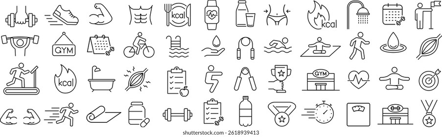 Vector Monochrome Line Icon Set of Training