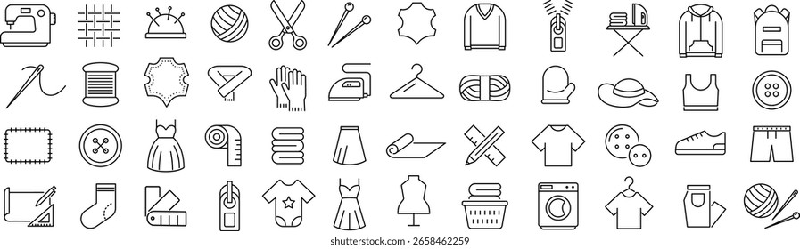 Vector Monochrome Line Icon Set for Sewing
