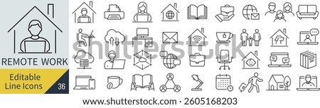Vector Monochrome Line Icon Set for Remote Work