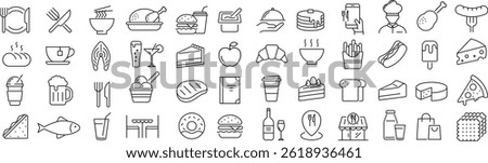 Vector Monochrome Line Icon Set of Food and Dining