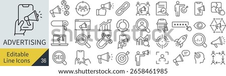 Vector Monochrome Line Icon Set for Advertising