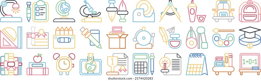 Vector monochrome lineal color icon set for back to school