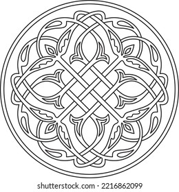 Vector Monochrome Linear Round Byzantine Ornament, Knot, Rosette. Circle Greek Pattern, Drawing Of The Eastern Roman Empire. Decoration Of The Russian Orthodox Church.
