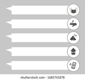 Vector monochrome list with white lines and circles with icons of recommendations for the prevention of the virus on a light gray background.