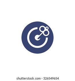Vector monochrome logo in a simple style. Negative space, keywords and key target.