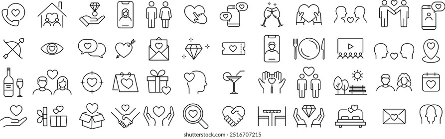 Conjunto de iconos de arte de línea de amantes monocromáticos de Vector