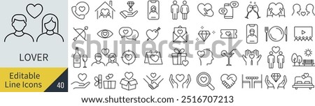 Vector Monochrome Lovers Line Art Icon Set