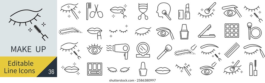 Vector Monochrome Makeup Line Art Icon Set