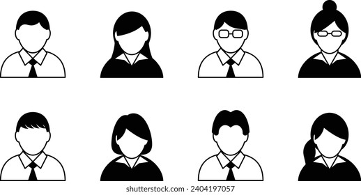 Vector Monochrome Male and Female Avatar Icon Set