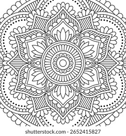 Fondo de mandala monocromo de Vector. Diseño de línea para colorear libro y página. Patrón decorativo oriental