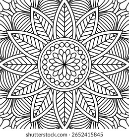Vector monochrome mandala background. Line design for coloring book and page. Oriental decorative pattern