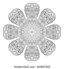 Vector Monochrome Mandala. Circle Abstract Object Isolated On White Background. Ethnic Decorative Element