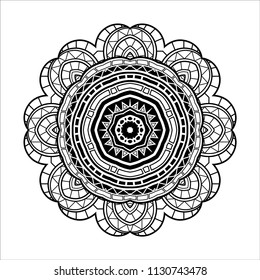 Vector Monochrome Mandala. Ethnic Decorative Element. Round Abstract Object Isolated On White Background