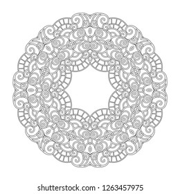 Vector Monochrome Mandala. Ethnic Decorative Element. Round Abstract Object Isolated On White Background