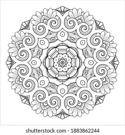 Vector Monochrome Mandala. Ethnic Decorative Element. Round Abstract Object Isolated On White Background