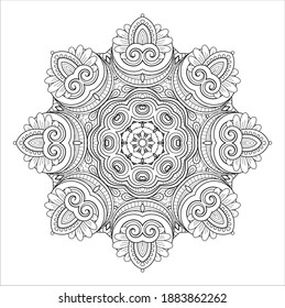 Vector Monochrome Mandala. Ethnic Decorative Element. Round Abstract Object Isolated On White Background