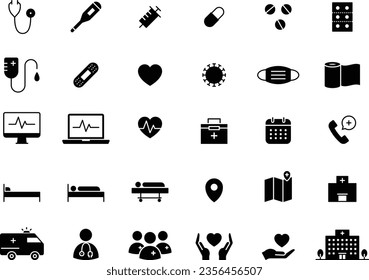 Vector Monochrome Medical Icon Set