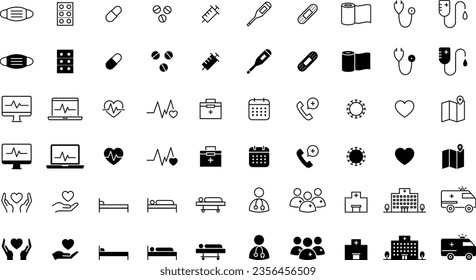 Vector Monochrome Medical Icon Set