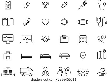 Vector Monochrome Medical Icon Set