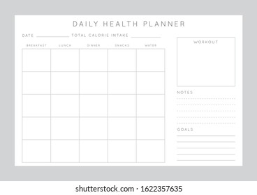 Vector monochrome minimalist abstract planner. Daily, weekly, monthly planner template.Blank printable horizontal notebook page with space for notes and goals.Business organizer.Paper sheet size A4.